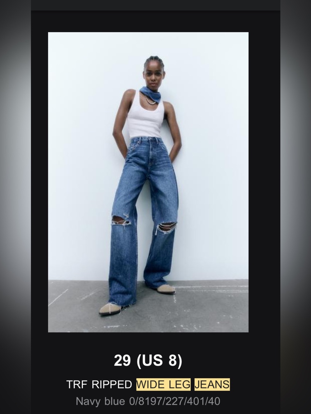 TRF Zara ripped wide leg Jean size 8